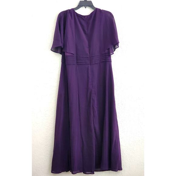DRESS-Plum Purple-Lined-Flared Sleeves-V-Neck-Midi Length-Size XXL - Picture 4 of 8